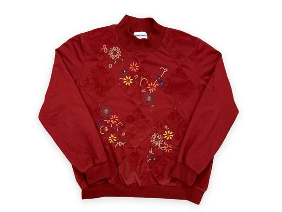 VTG 90s Rust Red Boho Floral Embroidered and Bead… - image 1