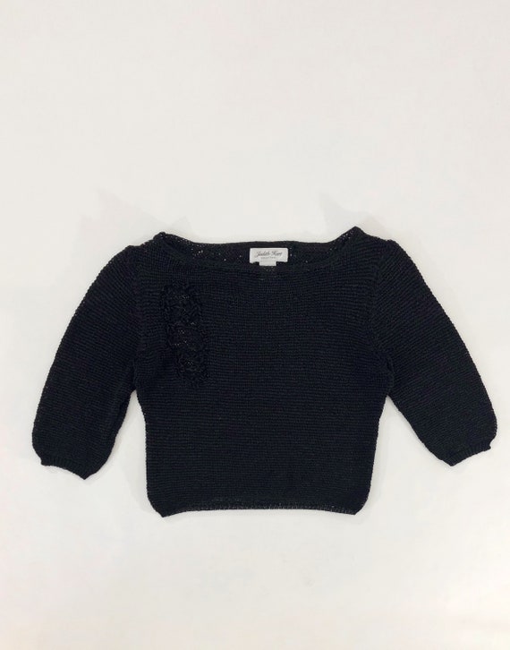 VTG 90s Distressed Black Fishnet Sweater Cropped … - image 2