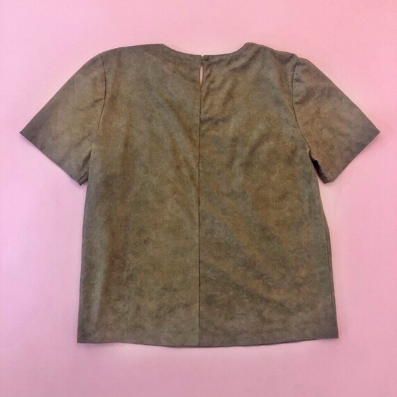 VTG 90s Brown Faux Suede Embossed Blouse Short Sl… - image 4