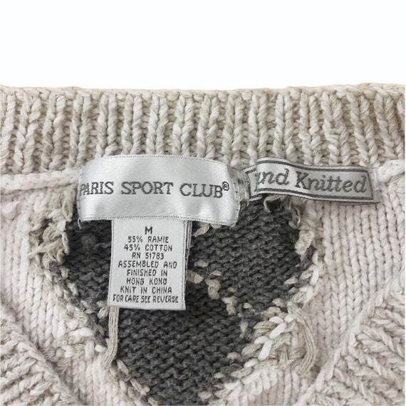 VTG 90s Paris Sport Club Hand Knitted Oversized A… - image 4