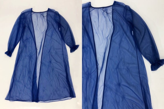 VTG 70s Sheer Blue Lingerie Robe Long Sleeve Open… - image 1