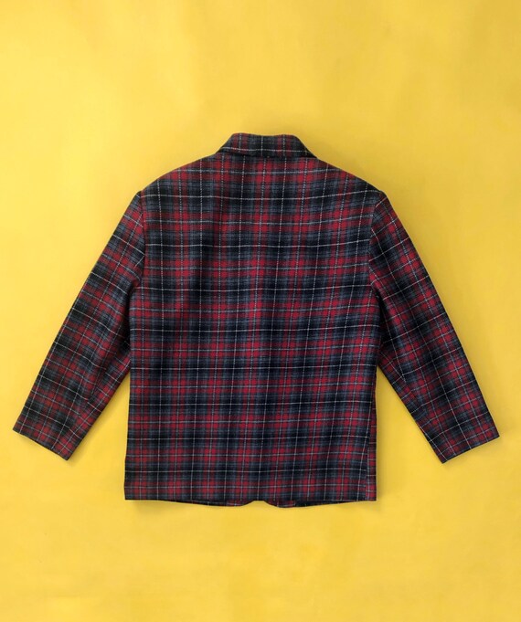 VTG 80s Wool Plaid Blazer Red Black Gray Yellow C… - image 7