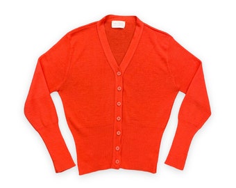 VTG 70s Coral Cropped Acrylic Knit Cardigan Sweater Vintage 1970s Pandora Medium M