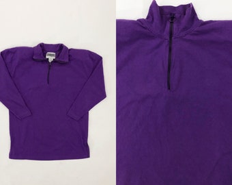 VTG 80s Purple O Ring Mockneck Sweatshirt Plain Long Sleeve Shirt Streetwear 1980s Croquet Club Womens Medium M