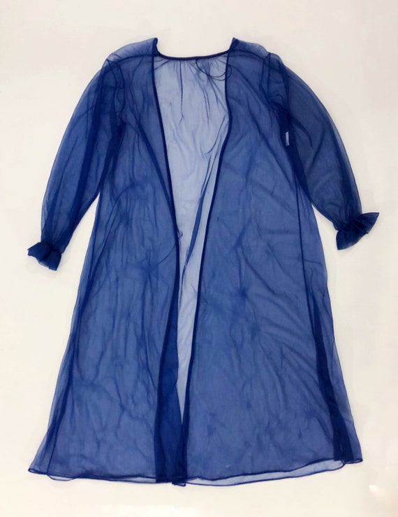 VTG 70s Sheer Blue Lingerie Robe Long Sleeve Open… - image 2