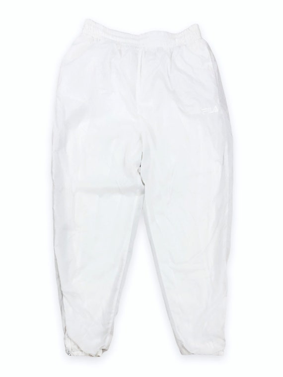 VTG 90s Fila White Nylon Ankle Zip Joggers Pants Elastic Waist Drawstring  1990s Vintage Mens Medium Womens Large 