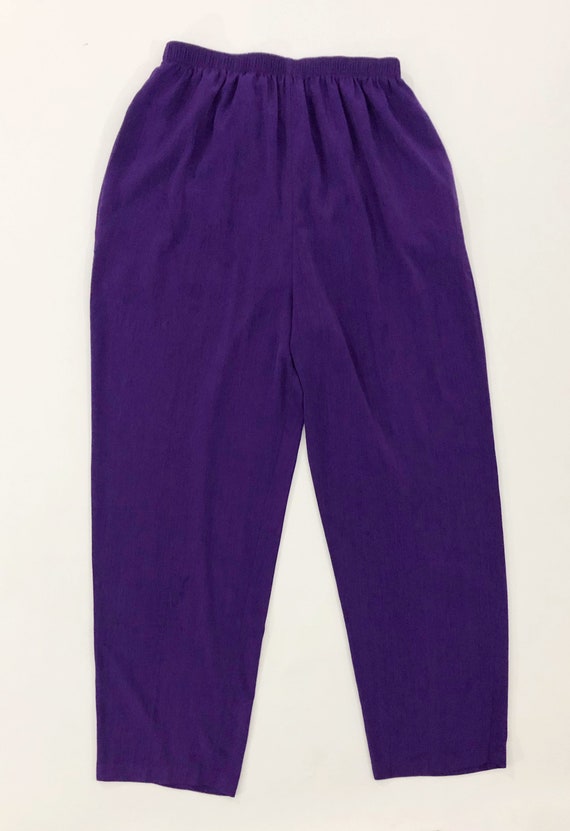 VTG 90s Purple Elastic Waist Silky Relaxed Straig… - image 2