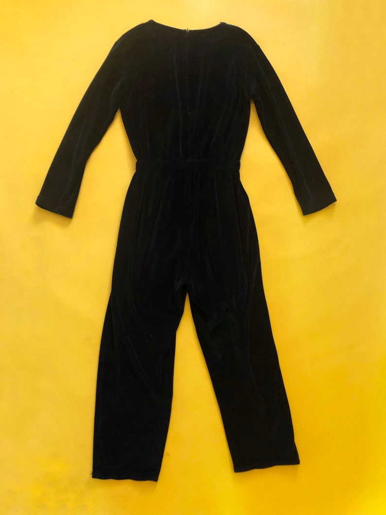 VTG 90s Black Velour Jumpsuit Lace Long Sleeve 1990s Vintage Small S