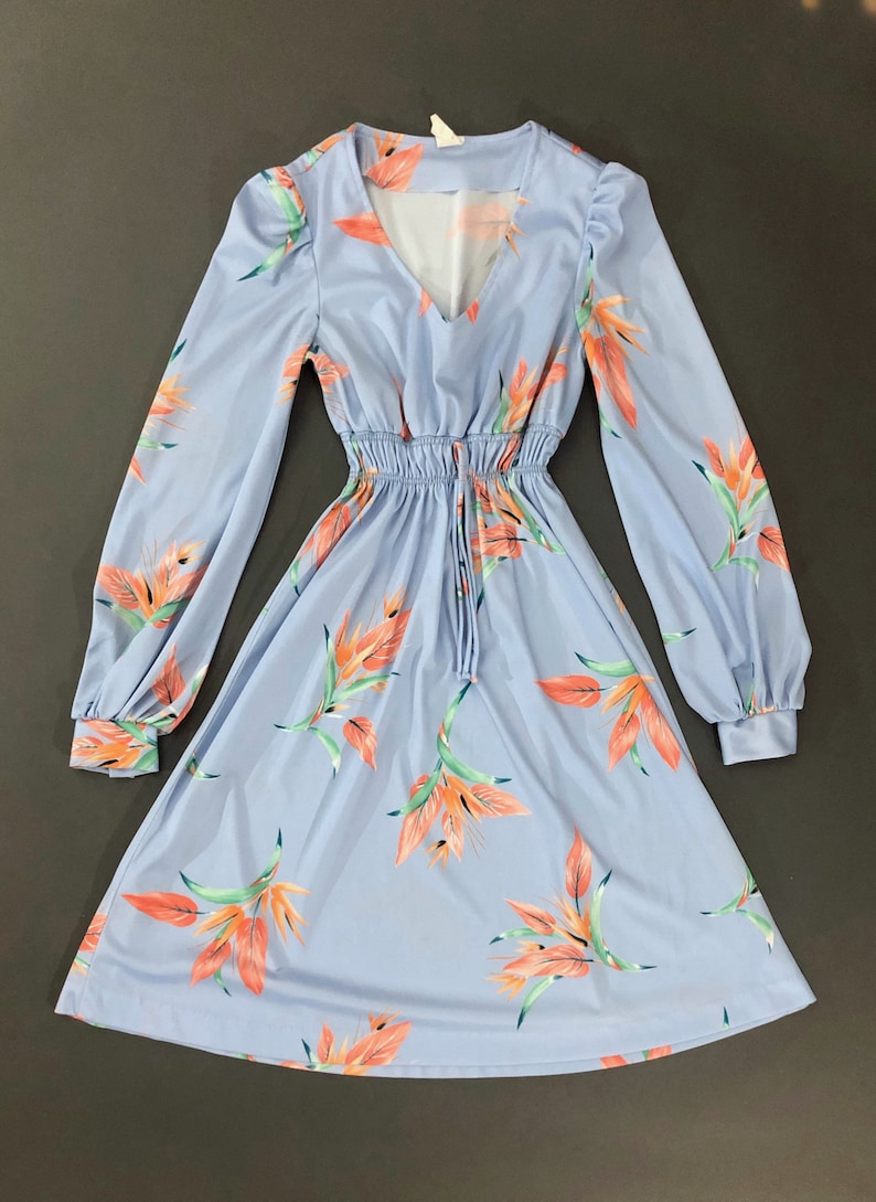 VTG 70s Floral Puff Sleeve Babydoll Dress Long Sleeve Elastic Etsy