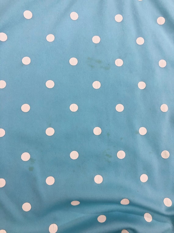 VTG 80s Baby Blue and White Polka Dot Cap Sleeve … - image 4