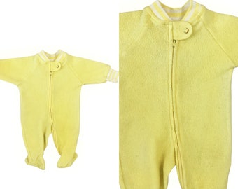 VTG des années 70, givré, chaud comme du pain grillé, grenouillère pour bébé en polaire jaune, vintage des années 70, de 0 à 6 mois