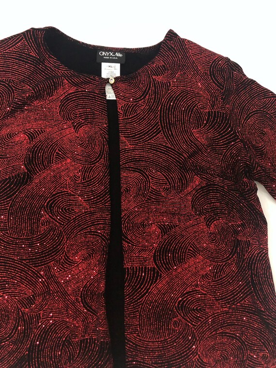 VTG 90s Glitter Party Jacket Black Red Abstract P… - image 3