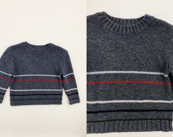 VTG 90s Kids Sweater 3T Gray Striped Wool Acrylic Cherokee Knit 1990s Vintage