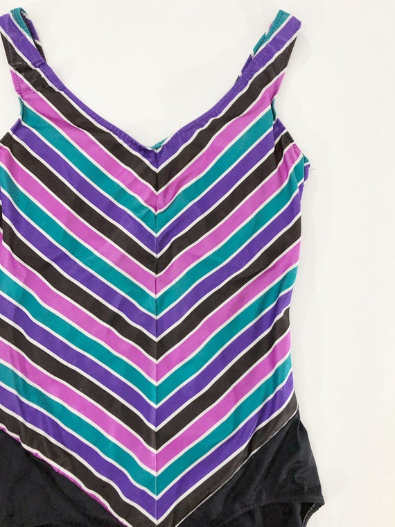 VTG 70s Chevron Stripe One Piece Swim Suit Swimwe… - image 3