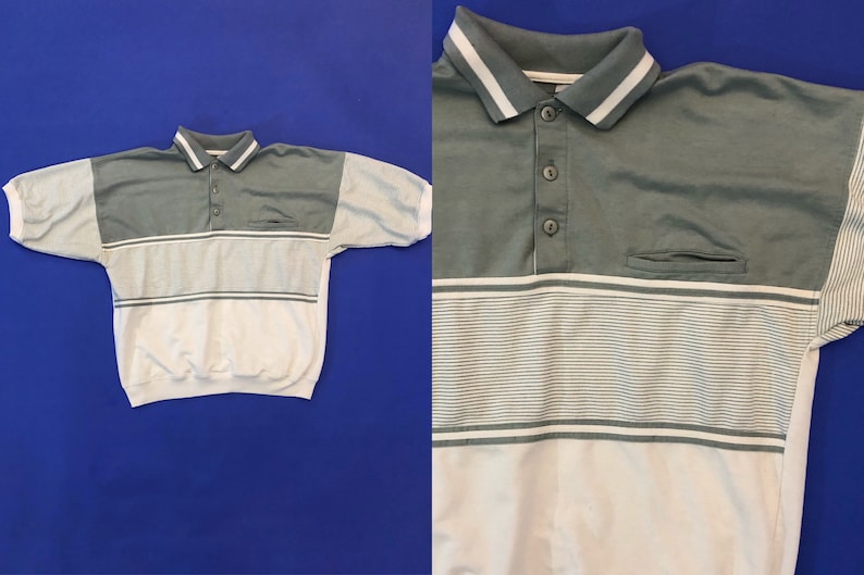 VTG 90s Striped Elastic Waist Polo T Shirt Gray White 1990s Vintage Large L
