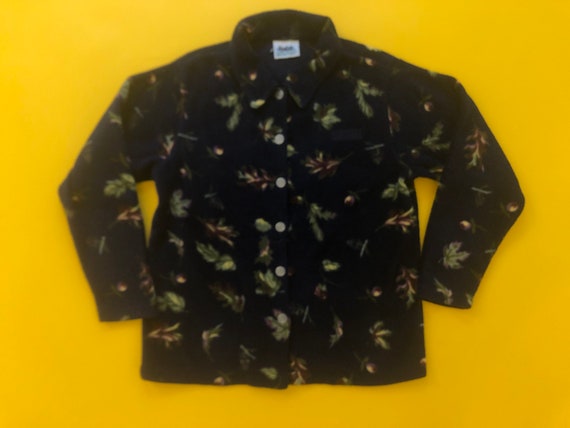 VTG 90s Autumn Leaf Printed Button Up Collared Fle