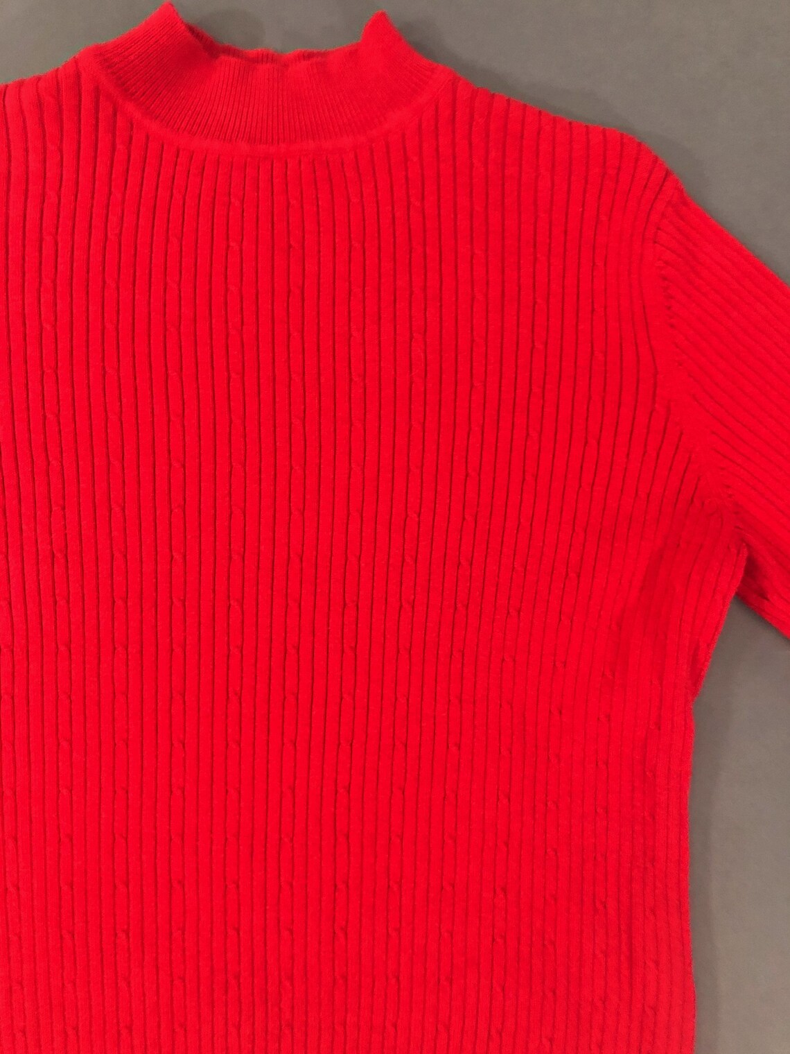 VTG 90s Red Ribbed Mock Neck Sweater Long Sleeve Plain 1990s | Etsy
