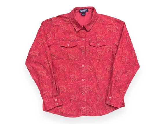 Y2K Lands End Faded Red Boho Paisley Print Long S… - image 1