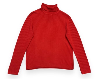 VTG 90s Red Acrylic Knit Ribbed Knit Turtleneck Sweater Top Vintage 1990s Jennifer Moore Large L