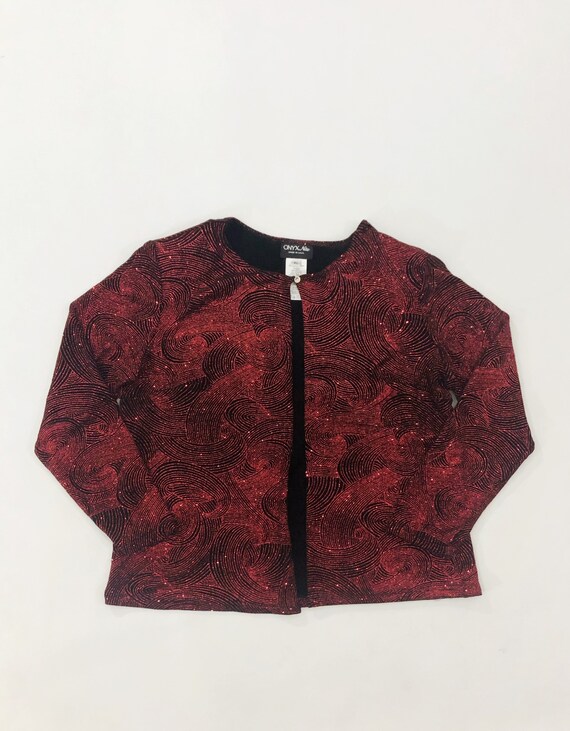 VTG 90s Glitter Party Jacket Black Red Abstract P… - image 2