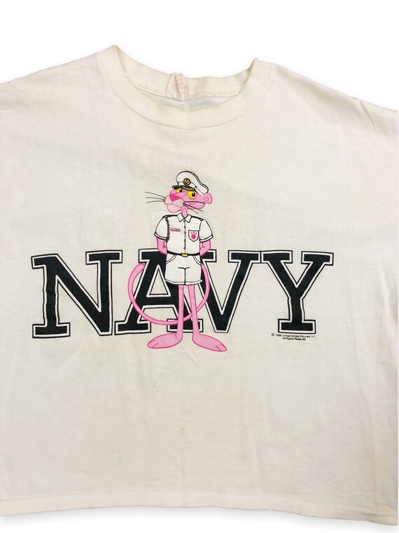 VTG 1989 Pink Panther US Navy Cropped Graphic Tee… - image 2