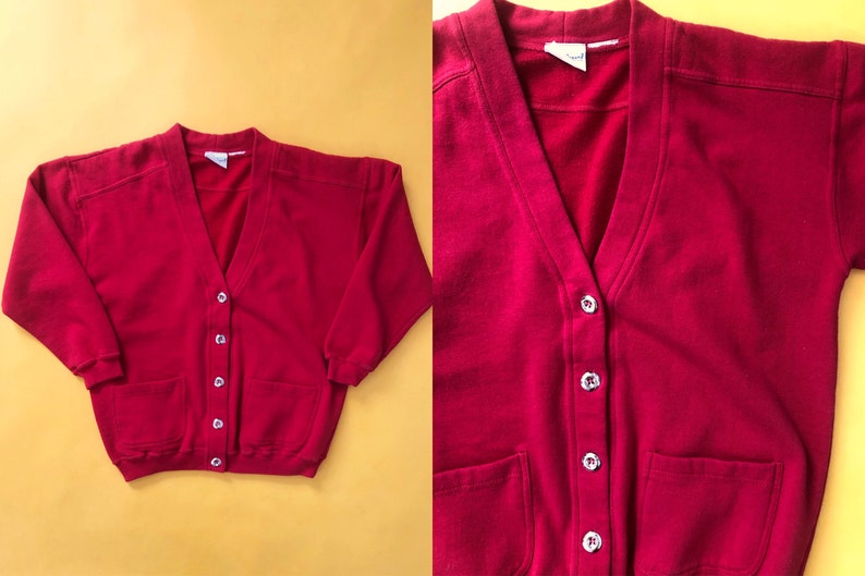 VTG 90s Red Cardigan Sweater Sweatshirt Bobbie Brooks 1990s Vintage Large L