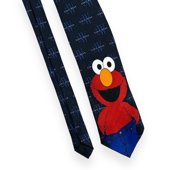 VTG 90s Sesame Street Elmo Wear Navy Polyester Ti… - image 1