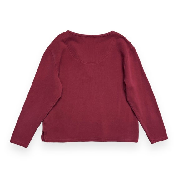 Y2K Wine Red Knit Split Neck Boho Shirt Top with … - image 3