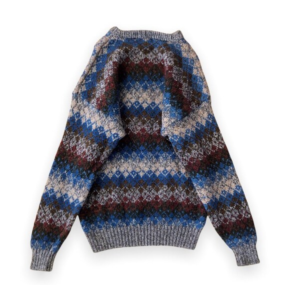 VTG 90s Geometric Stripe Chunky Knit Sweater Blue… - image 3