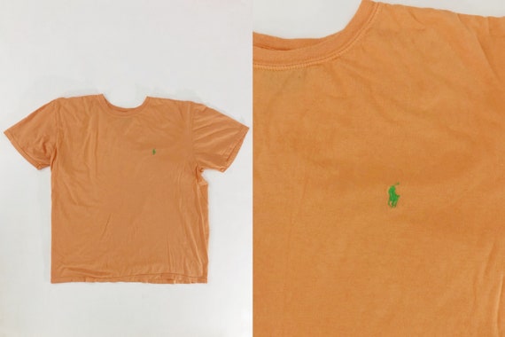 VTG 90s Polo Ralph Lauren Peach Solid Short Sleev… - image 1