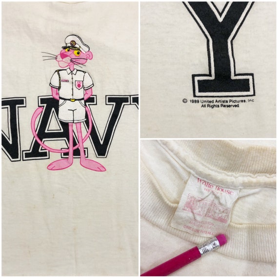 VTG 1989 Pink Panther US Navy Cropped Graphic Tee… - image 4