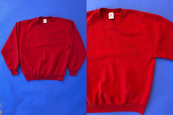 VTG 80s Jerzees Red Crew Neck Pullover Solid Plai… - image 1