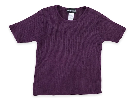 VTG 90s Purple Knit Short Sleeve Semi Cropped Swe… - image 1