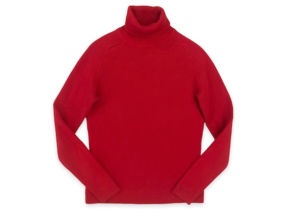 Y2K Vintage Red Tommy Hilfiger Ribbed Knit Turtle… - image 1