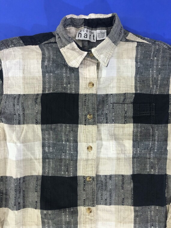 VTG 90s Plaid Shirt Long Sleeve Button Down White… - image 3