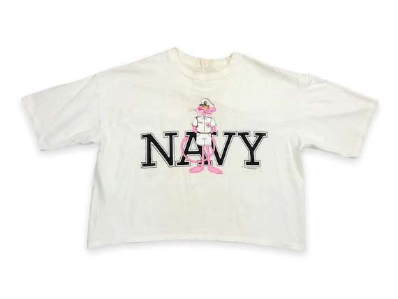 VTG 1989 Pink Panther US Navy Cropped Graphic Tee… - image 1