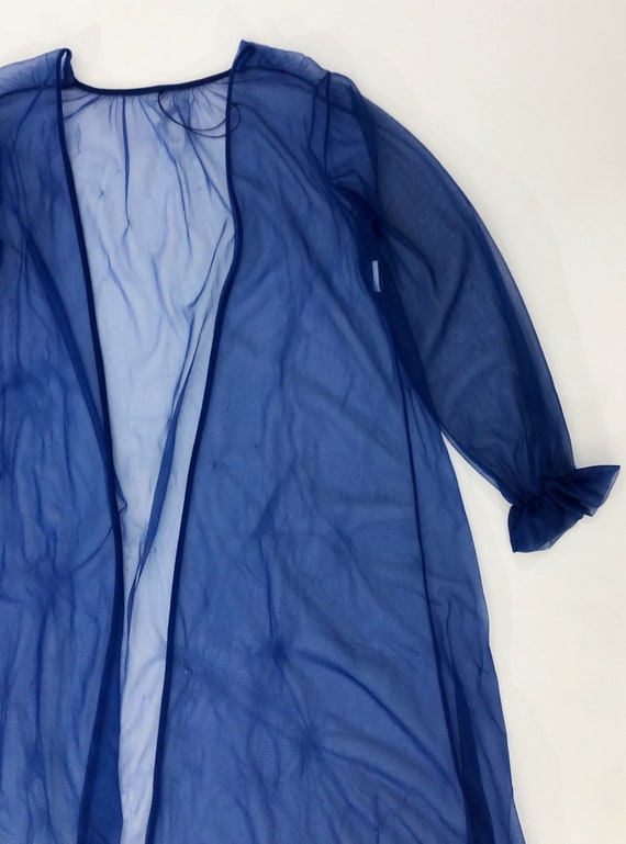 VTG 70s Sheer Blue Lingerie Robe Long Sleeve Open… - image 3