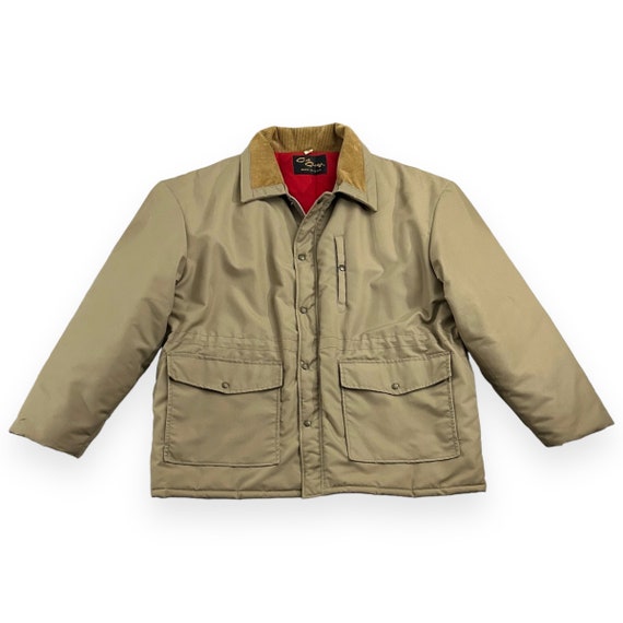 VTG 80s Men’s Khaki Beige Workwear Puffer Coat wi… - image 1