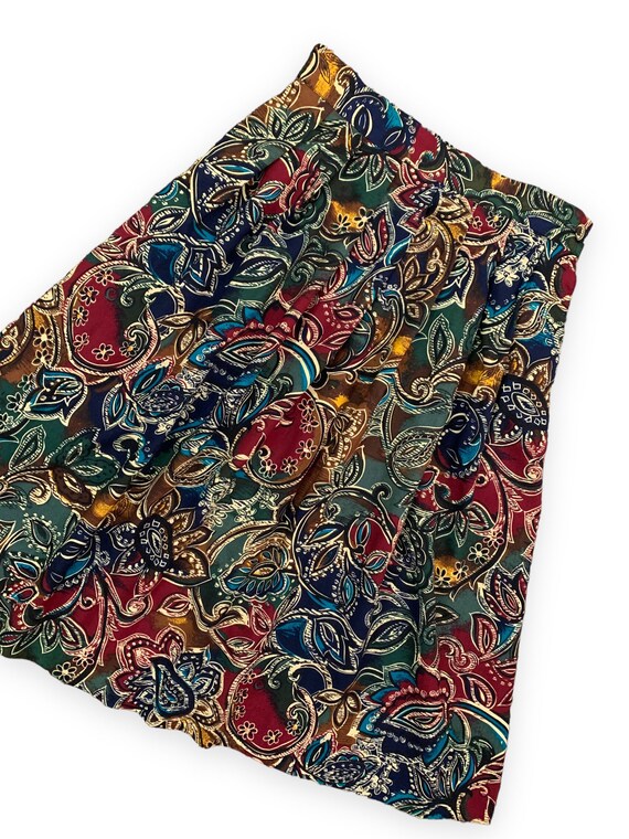 VTG 80s Rainbow Boho Floral Paisley Pleated A Lin… - image 2