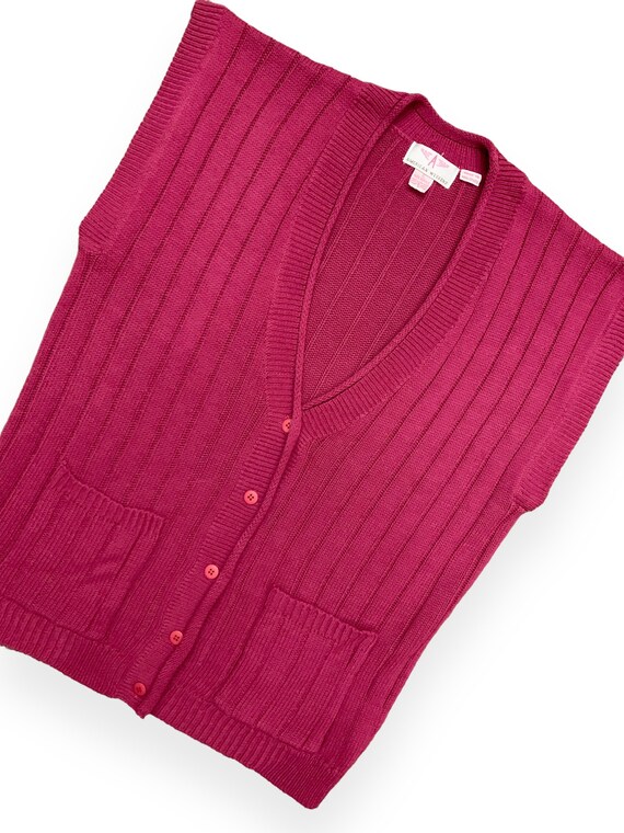 VTG 90s Dark Pink Acrylic Knit Sweater Vest Vinta… - image 2