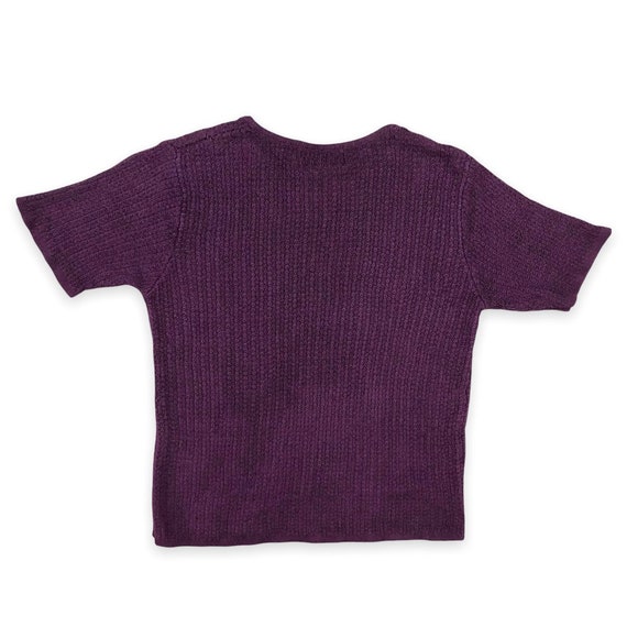 VTG 90s Purple Knit Short Sleeve Semi Cropped Swe… - image 3