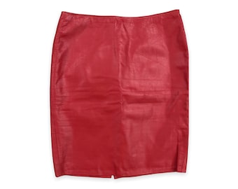 VTG 90s Red Leather High Waisted Lined Mini Skirt Vintage 1990s Extra Small XS 24