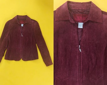 VTG 90s Rusty Red Suede Jacket Collared Zip Up 1990s Vintage Small S