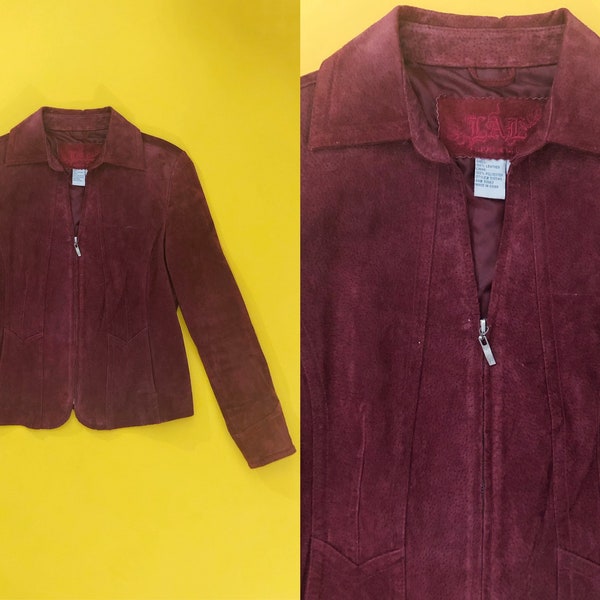 VTG 90s Rusty Red Suede Jacket Collared Zip Up 1990s Vintage Small S