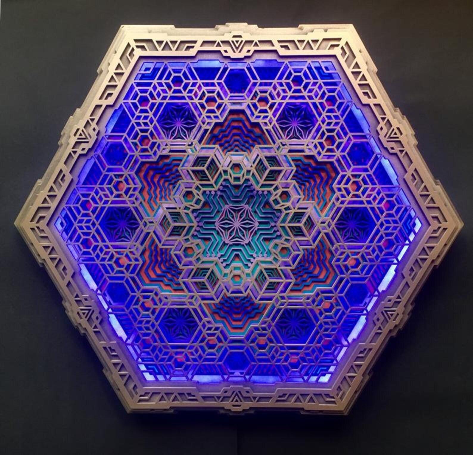 Wall Art Sacred Geometry Decor Wooden Mandala LED Lamp Laser Etsy