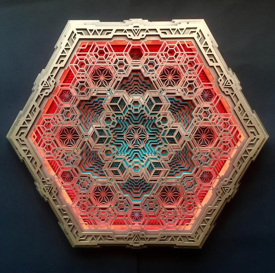 Wall Art Sacred Geometry Decor Wooden Mandala LED Lamp Laser Etsy