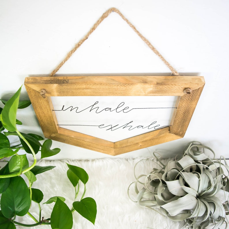 Yoga Studio Decor Meditation Room Decor Copper Wire Art Inhale Exhale Wall Art Bedroom Wall Quotes Wood And Metal Farmhouse Sign