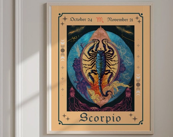 Scorpio Framed Art -Scorpio Tarot Style Print -Zodiac Framed Prints - Star Signs - Horoscope Poster -Astrology Print -Personalized Gift -BFF