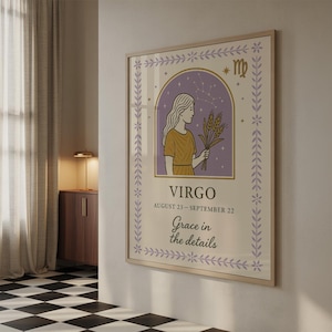 Virgo Leo Libra Zodiac Sign Poster Horoscope Wall Art Astrology Gift Birthday Decor Celestial Constellation Print