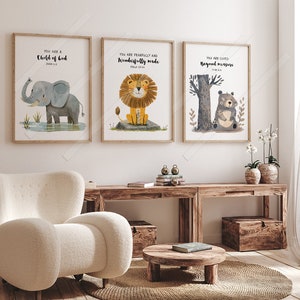 Set of 3 Bible Verse Nursery Prints - Christian Wall Art for Baby Room Decor - Set A